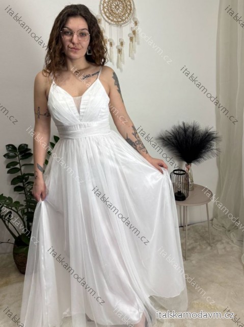Šaty dlouhé společenské na ramínka dámské (S/M ONE SIZE) ITALSKÁ MÓDA IMC23435/DUR bílá S/M/L