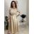 Šaty dlouhé společenské flitrové s páskem dlouhý rukáv dámské (XS/S/M ONE SIZE) ITALSKÁ MÓDA IMM25M13302/DUR béžová XS/S/M