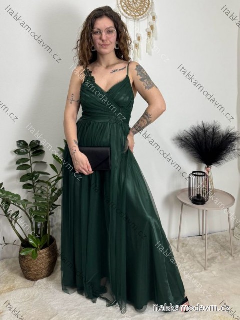 Šaty dlouhé společenské na ramínka dámské ROMANCE (XS/S/M ONE SIZE) ITALSKÁ MÓDA IMC25412/DR