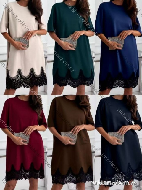 Šaty elegantní krajkové 3/4 dlouhý rukáv dámské nadrozměr (46/48/50 ONE SIZE) ITALSKÁ MÓDA IMD25321