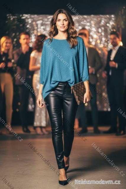 Tunika elegantní třpytivá 3/4 dlouhý rukáv dámská nadrozměr (54/56/58 ONE SIZE) ITALSKÁ MÓDA IMD25324