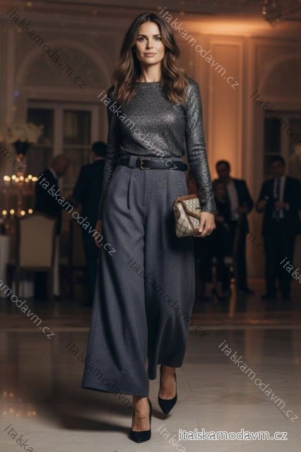 Nohavice dlhé elegantné s opaskom dámske (S/M/L ONE SIZE) TALIANSKA MÓDA IMD25327