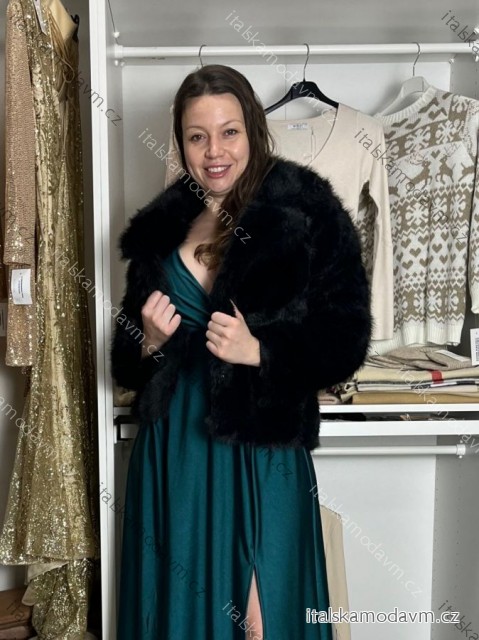 Kabátek kožíšek chlupatý zimní dlouhý rukáv dámský (S/M/L ONE SIZE) ITALSKÁ MÓDA IMWA250001/DUR Černá S/M/L