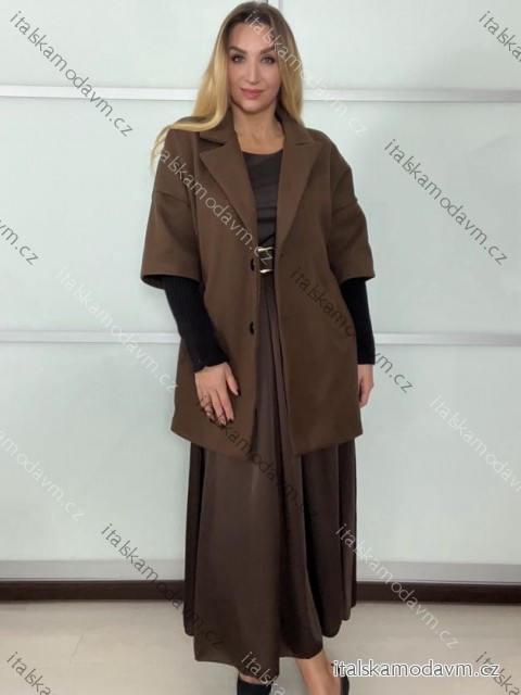 Kabát podzimní oversize na knoflíky dlouhý rukáv dámský (S/M/L ONE SIZE) ITALSKÁ MÓDA IMWCL252811/DU