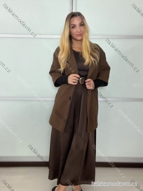 Kabát podzimní oversize na knoflíky dlouhý rukáv dámský (S/M/L ONE SIZE) ITALSKÁ MÓDA IMWCL252811/DUR S/M/L hnědá