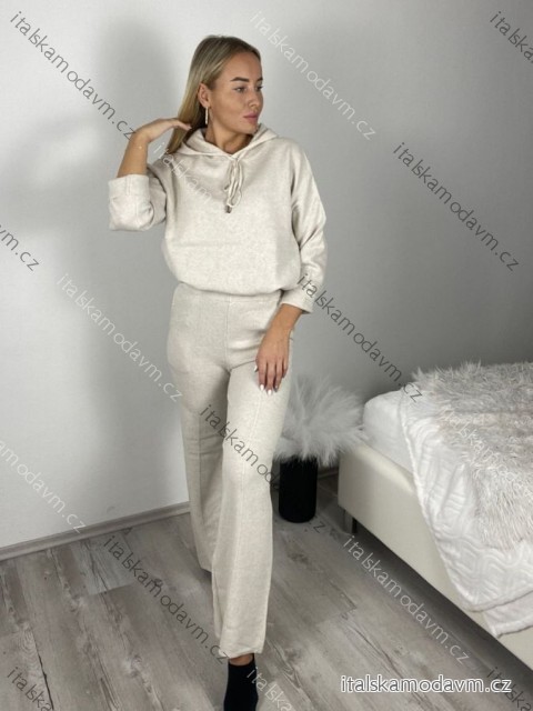 Súprava oversize úpletová kalhoty a svetr s kapucí dlhý rukáv dámska (S/M/L ONE SIZE) TALIANSKA MÓDA IMWGB25LO-1160AB/DUR S/M/L béžová
