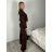 Souprava oversize úpletová kalhoty a svetr s kapucí dlouhý rukáv dámská (S/M/L ONE SIZE) ITALSKÁ MÓDA IMWGB25LO-1160AB/DUR S/M/L tmavě hnědá