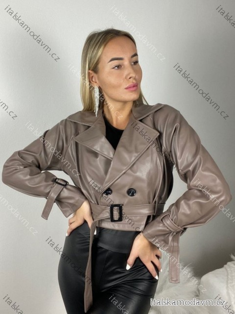 Bunda koženková dlouhý rukáv dámská (S/M/L ONE SIZE) ITALSKÁ MÓDA IMPLU254475/DR S/M/L hnědá