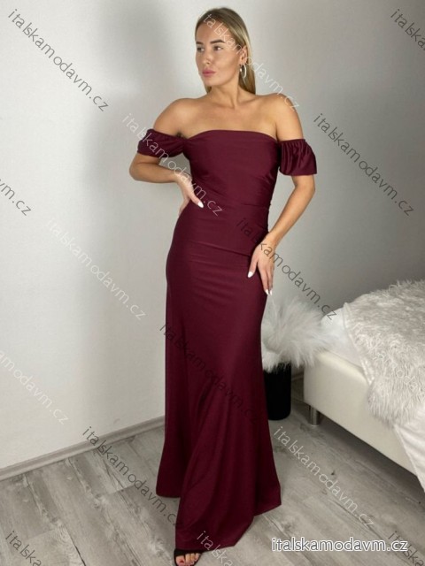 Šaty dlouhé společenské carmen dámské (S/M ONE SIZE) ITALSKÁ MÓDA IMPHD2576077/DR S/M vínová