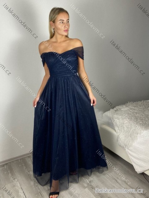 Šaty spoločenské dlhé tylové carmen na ramienka dámske (S/M/L ONE SIZE) TALIANSKA MÓDA IMC24429