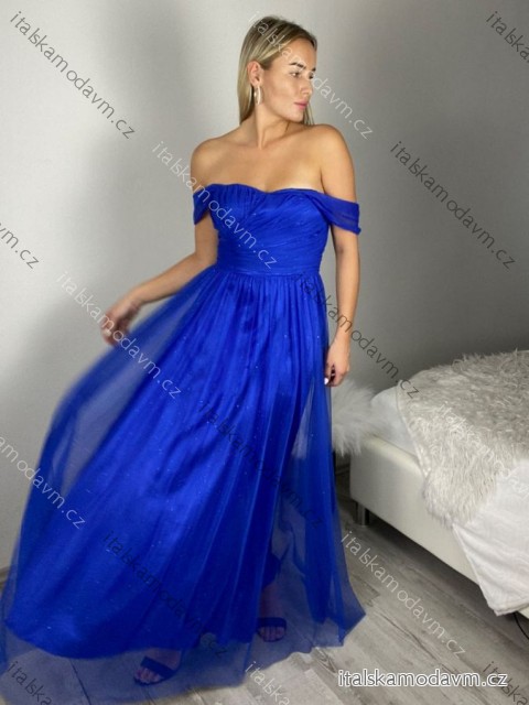 Šaty společenské dlouhé tylové carmen na ramínka dámské (S/M/L ONE SIZE) ITALSKÁ MÓDA IMC24429/DR