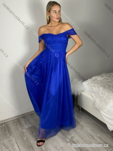 Šaty společenské dlouhé tylové carmen na ramínka dámské (S/M/L ONE SIZE) ITALSKÁ MÓDA IMC24429/DR S/M modrá královská