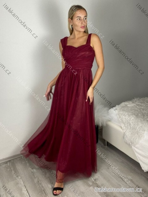 Šaty spoločenské dlhé tylové carmen na ramienka dámske (S/M/L ONE SIZE) TALIANSKA MÓDA IMC24429/DR S / M vínová