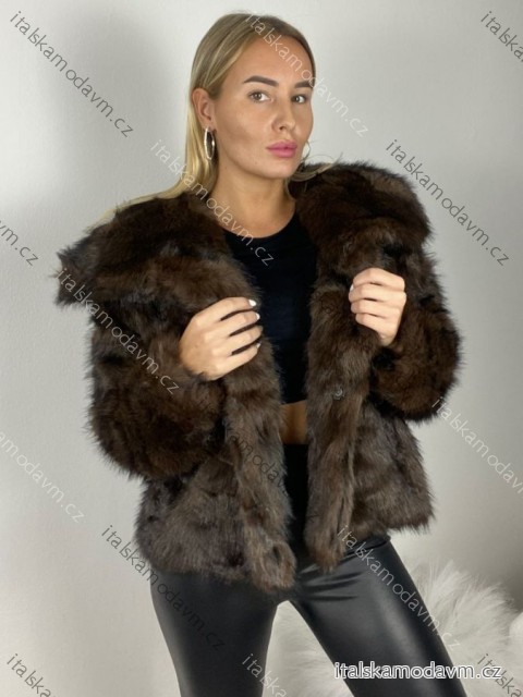Kabátek kožich chlupatý zimní dlouhý rukáv dámský (S/M/L ONE SIZE) ITALSKÁ MÓDA IMWAR25QS2561/DR S/M/L hnědá