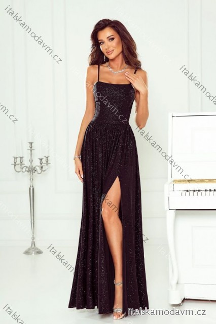 Šaty dlouhé společenské třpytivé na ramínka dámské AMELIA (34-38) POLSKÁ MÓDA PMLWD24AMELIA7/DUR čierna 34
