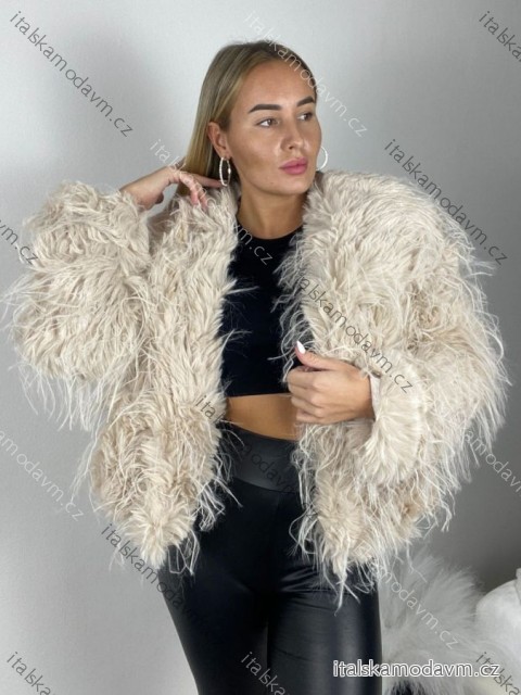 Kabátek kožich chlupatý zimní dlouhý rukáv dámský (S/M/L ONE SIZE) ITALSKÁ MÓDA IMWAR2583102-3/DR S/M/L béžová