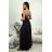 Šaty dlhé carmen spoločenské s flitrami dámske (32-42) POLSKÁ MÓDA PMLEL25KIRA čierna 38