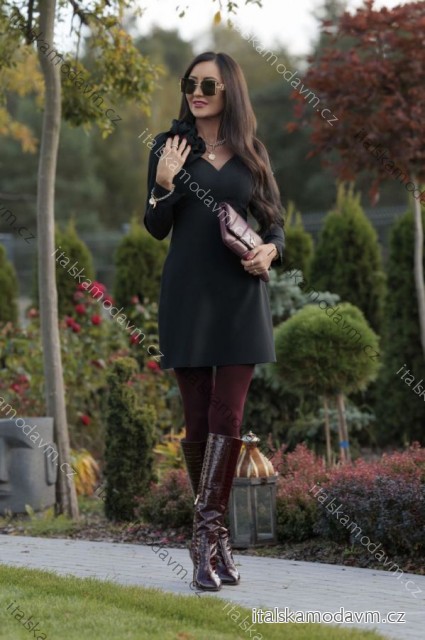 Šaty krátké elegantní dlouhý rukáv dámské nadrozměr (34-46) POLSKÁ MÓDA PMLEL25EMMA Černá 38