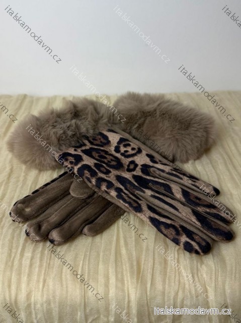 Rukavice zimní s kožíškem leopard dámské (ONE SIZE) QGJ TREND LIS25ST-501/DUR ONE SIZE hnědá leopard