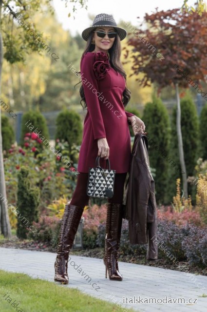 Šaty krátke elegantný dlhý rukáv dámske nadrozmer (34-46) POLSKÁ MÓDA PMLEL25EMMA4 vínová bordo 34