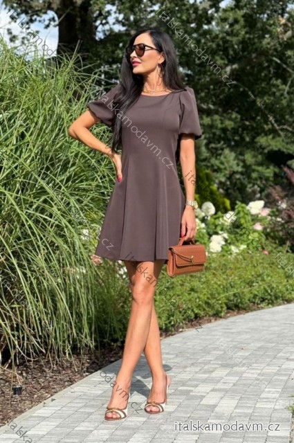 Šaty krátke elegantné letné krátky rukáv dámske nadrozmer (34-46) POLSKÁ MÓDA PMLEL25CHANEL5 hnedá čokoládová 40