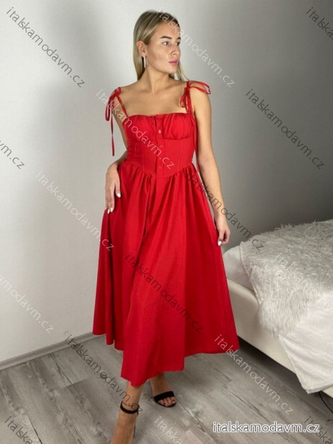 Šaty dlouhé košilové letní na ramínka dámské (S/M/L ONE SIZE) ITALSKÁ MÓDA IMPBB25B25107/DU S/M/L červená