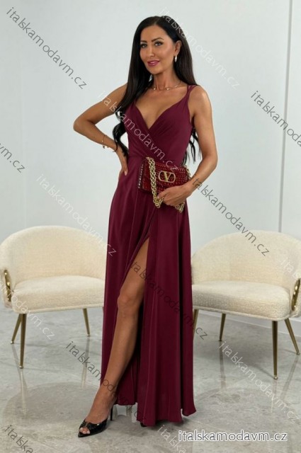 Šaty dlhé elegantné na ramienka dámske nadrozmer (32-42) POLSKÁ MÓDA PMLEL025MARINA1 vínová 36