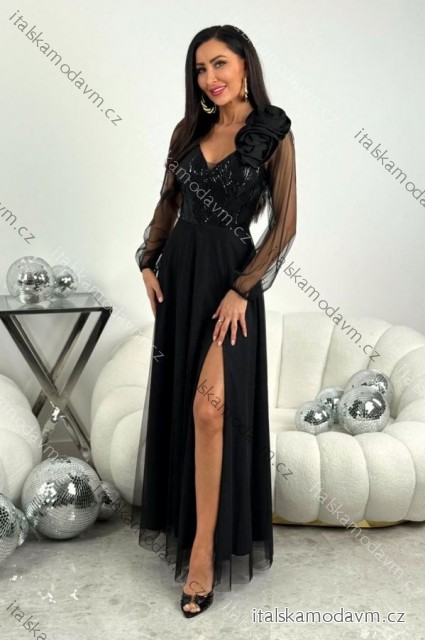Šaty dlouhé společenské krajkové s filtry dlouhý rukáv dámské nadrozměr (36-50) POLSKÁ MÓDA PMLEL25STELLA2