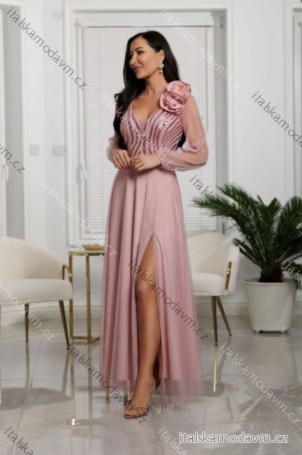 Šaty dlouhé společenské krajkové s filtry dlouhý rukáv dámské nadrozměr (36-50) POLSKÁ MÓDA PMLEL25STELLA5