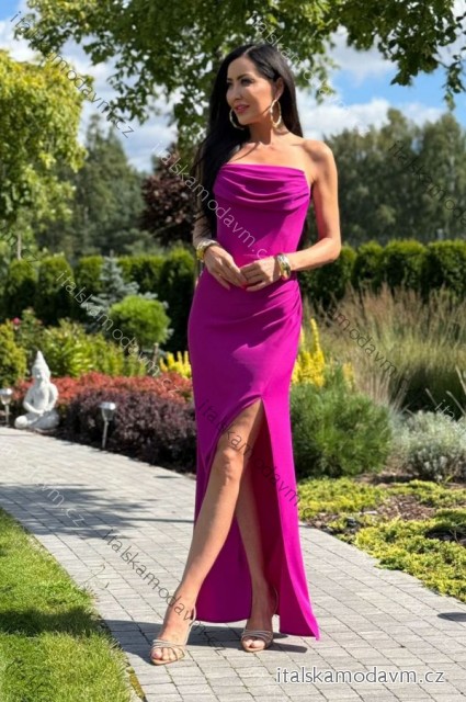 Šaty dlouhé společenské na ramínka dámské (32-42) POLSKÁ MÓDA PMLEL025ROCHEL3 růžová fuchsiová 40