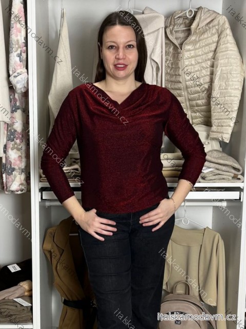 Tunika třpytivá dlhý rukáv dámska (S/M/L ONE SIZE) TALIANSKA MÓDA IMD251117/DU S/M/L vínová