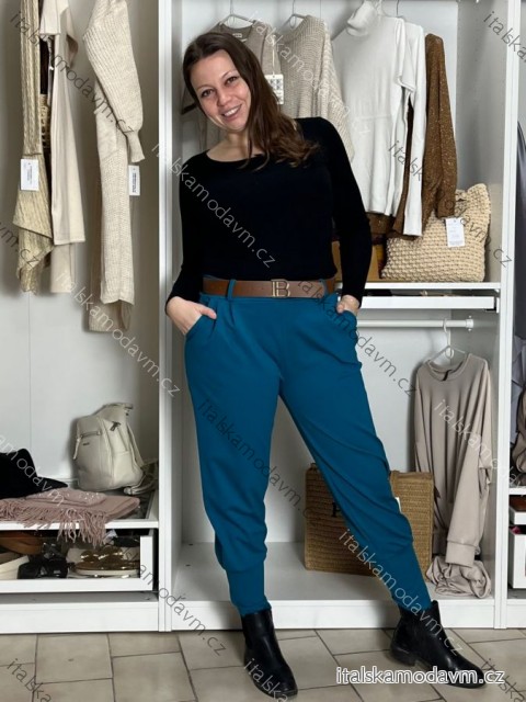 Kalhoty elegantní s páskem dámské (S/M/L ONE SIZE) ITALSKÁ MÓDA IM425538/DU