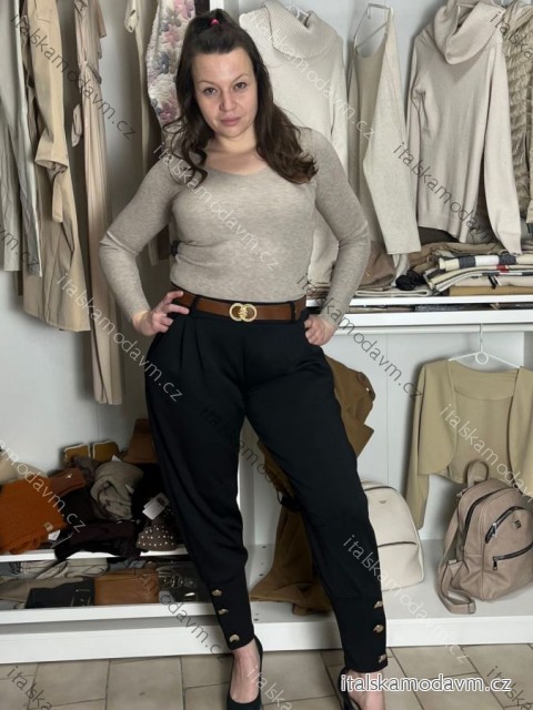Kalhoty elegantní s páskem dámské (S/M/L ONE SIZE) ITALSKÁ MÓDA IMWKK2511775/DU S/M/L Černá