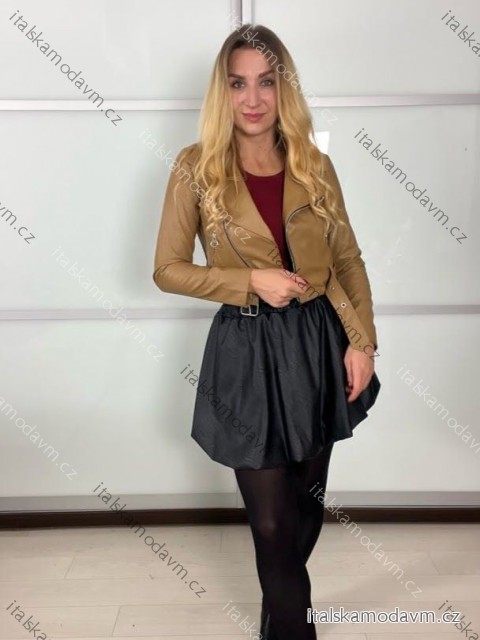 Bunda krátka koženková dlhý rukáv dámska (S-L ) TALIANSKA MÓDA IMPLI255761