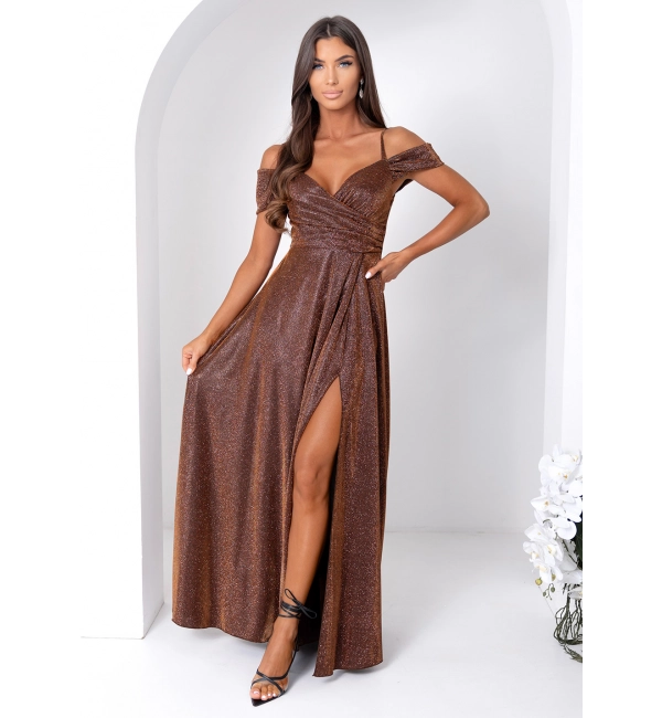 Šaty dlouhé společenské třpytivé na ramínka dámské nadrozměr VALENTINE (34-50) POLSKÁ MÓDA PMLAM25001117