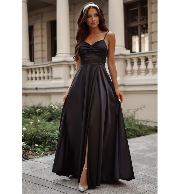 Šaty dlouhé společenské saténové na ramínka dámské GORSET (36-38) POLSKÁ MÓDA PMLAM250001112-2