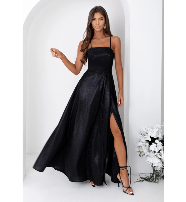 Šaty dlouhé společenské třpytivé na ramínka dámské AURELIA (32-38) POLSKÁ MÓDA PMLAM25011275-1