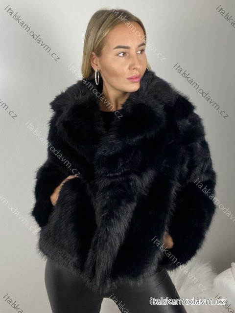 Kabátek kožich chlupatý zimní dlouhý rukáv dámský (S-L ONE SIZE) ITALSKÁ MÓDA IMWAR25CR2288/DR M Černá