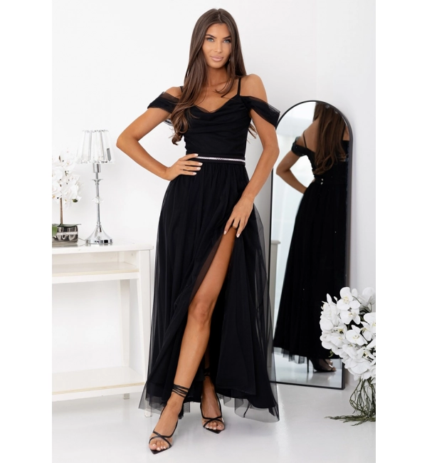 Šaty dlouhé společenské na ramínka dámské KIARA (32-38) POLSKÁ MÓDA PMLAM250011281-2