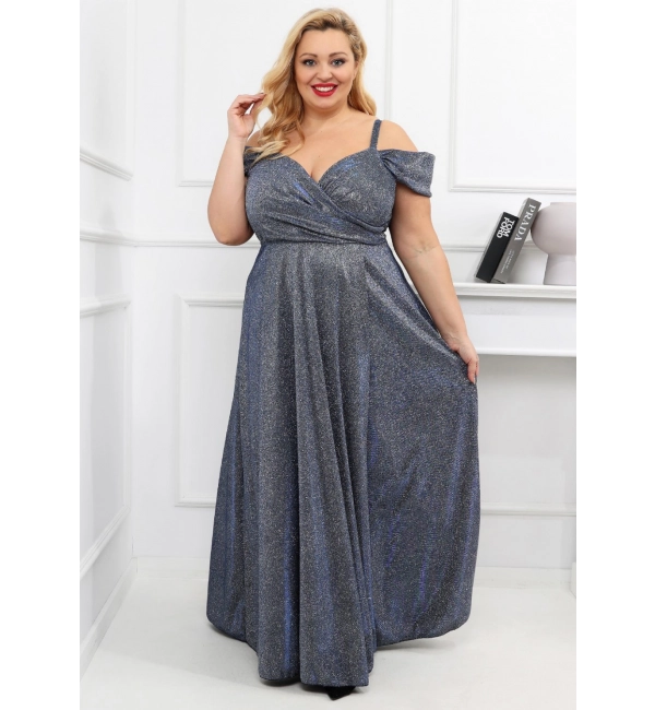 Šaty dlouhé společenské třpytivé na ramínka dámské nadrozměr VALENTINE (32-50) POLSKÁ MÓDA PMLAM25001117-6