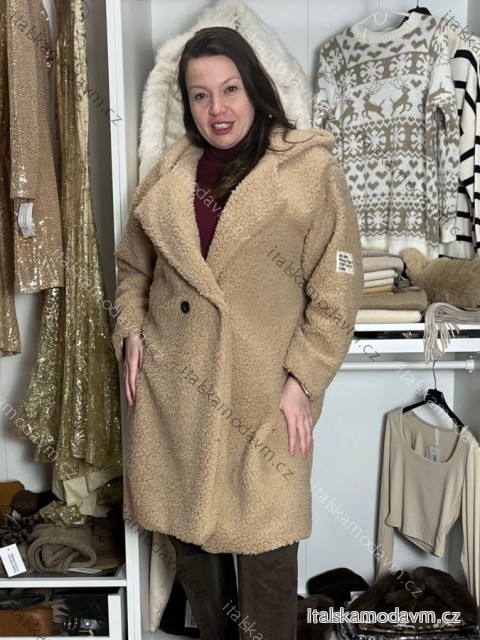 Kabát beránkový teddy  oversize na knoflíky dlouhý rukáv dámský (M/L/XL ONE SIZE) INDICKÁ MÓDA IMWHA251112/DU M/L/XL béžová