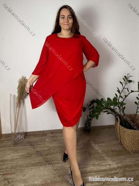 Šaty elegantní společenské  3/4 dlouhý rukáv dámské nadrozměr AMANDA (48/50/52 ONE SIZE) ITALSKÁ MÓDA IM425831