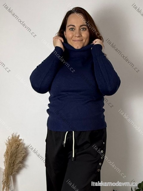 Sveter teplý s rolákom  dlhý rukáv dámsky nadrozmer (44/46/48 ONE SIZE) TALIANSKA MODA IM725-V1/DUR tmavo modrá 44/46/48