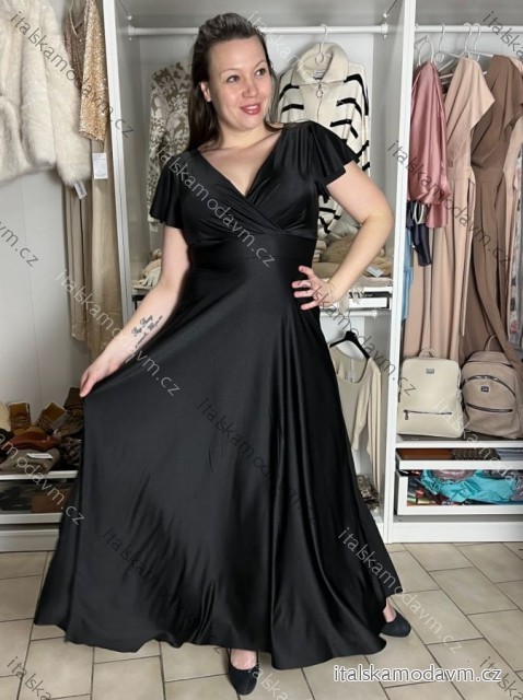 Šaty dlouhé elegantní krátký rukáv dámské ANAPOLYS (M/L/XL ONE SIZE) ITALSKÁ MÓDA IM425893/DUR Černá M/L/XL