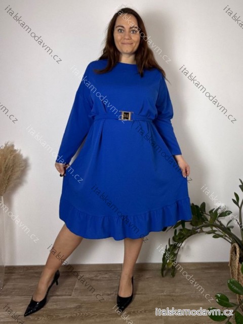Šaty elegantní s páskem dlouhý rukáv dámské nadrozměr CHRISTY (54/56/58 ONE SIZE) ITALSKÁ MÓDA IM4251165/DU 54/56/58 modrá královská