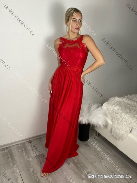 Šaty dlouhé krajkové společenské bez rukávu dámské IRIS (S/M ONE SIZE) ITALSKÁ MÓDA IMC24369