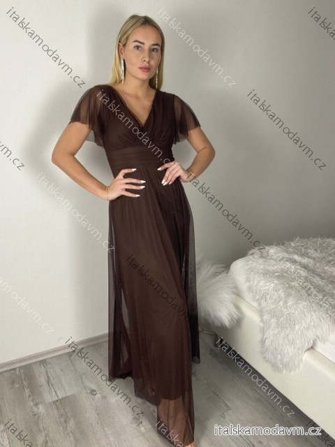 Šaty společenské elegantní krátký rukáv dámské (S/M ONE SIZE) ITALSKÁ MÓDA IMPSH223589L/DUR