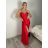 Šaty elegantní společenské dlouhé na ramínka dámské MONA (S/M ONE SIZE) ITALSKÁ MÓDA IM3261111/DR S/M červená