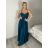 Šaty elegantné spoločenské dlhé na ramienka dámske HELEN (S/M/L ONE SIZE) TALIANSKA MÓDA IM325200/DR S/M/L modrá petrolejová
