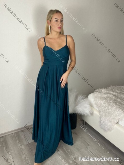 Šaty elegantné spoločenské dlhé na ramienka dámske HELEN (S/M/L ONE SIZE) TALIANSKA MÓDA IM325200/DR S/M/L modrá petrolejová